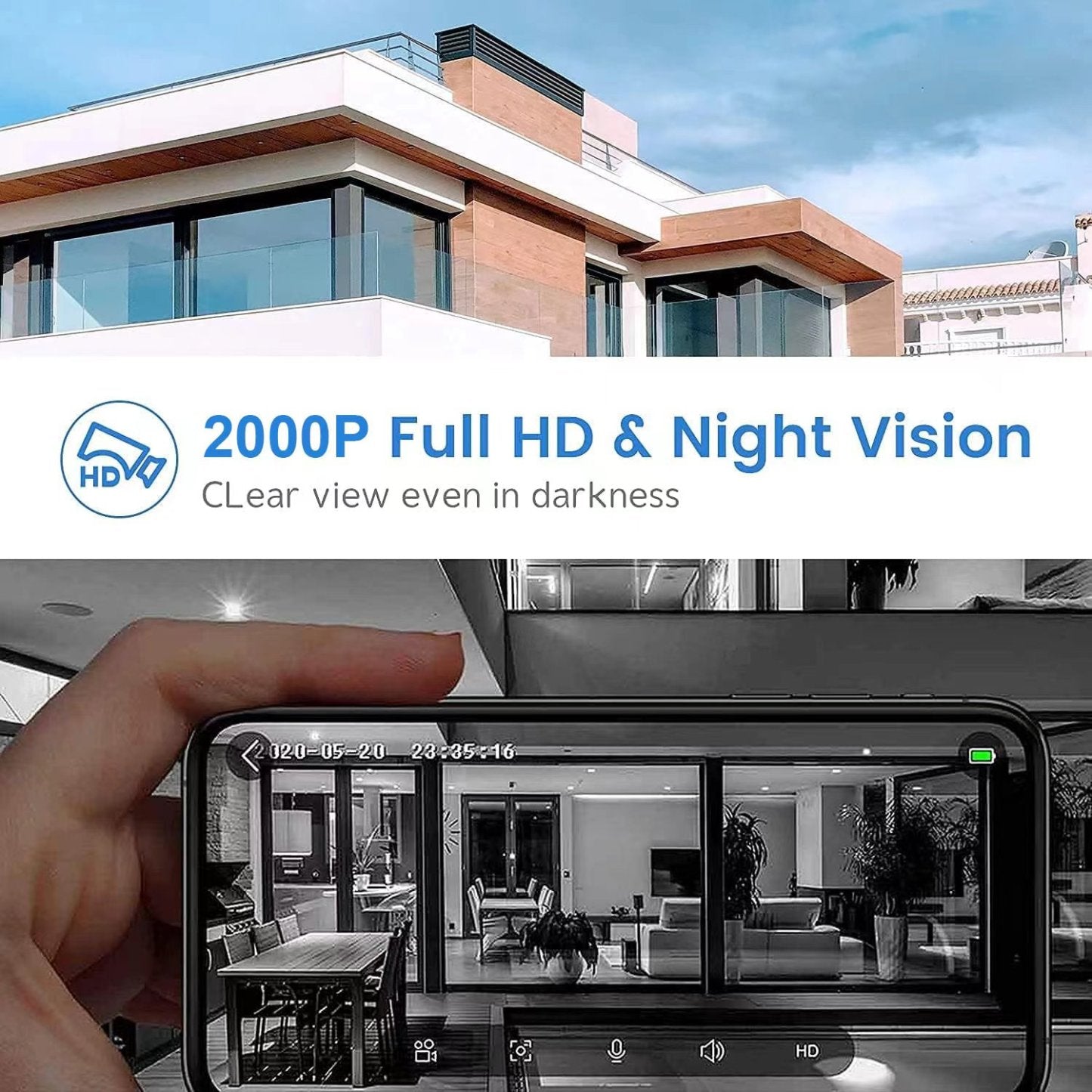 2K HD Slimme Draadloze Deurbel (Ondersteunt Alexa, Google)